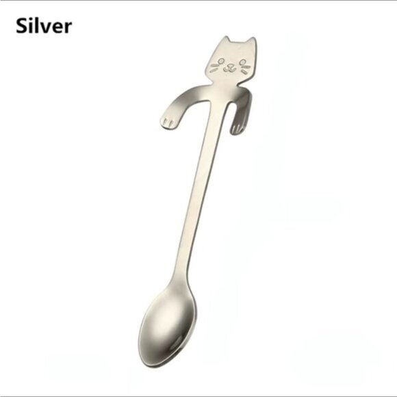 Cat Spoons Tea Spoons Stirrers Cup Hugging Kitty Cats Stainless Steel 2 PC Set - Picture 9 of 16